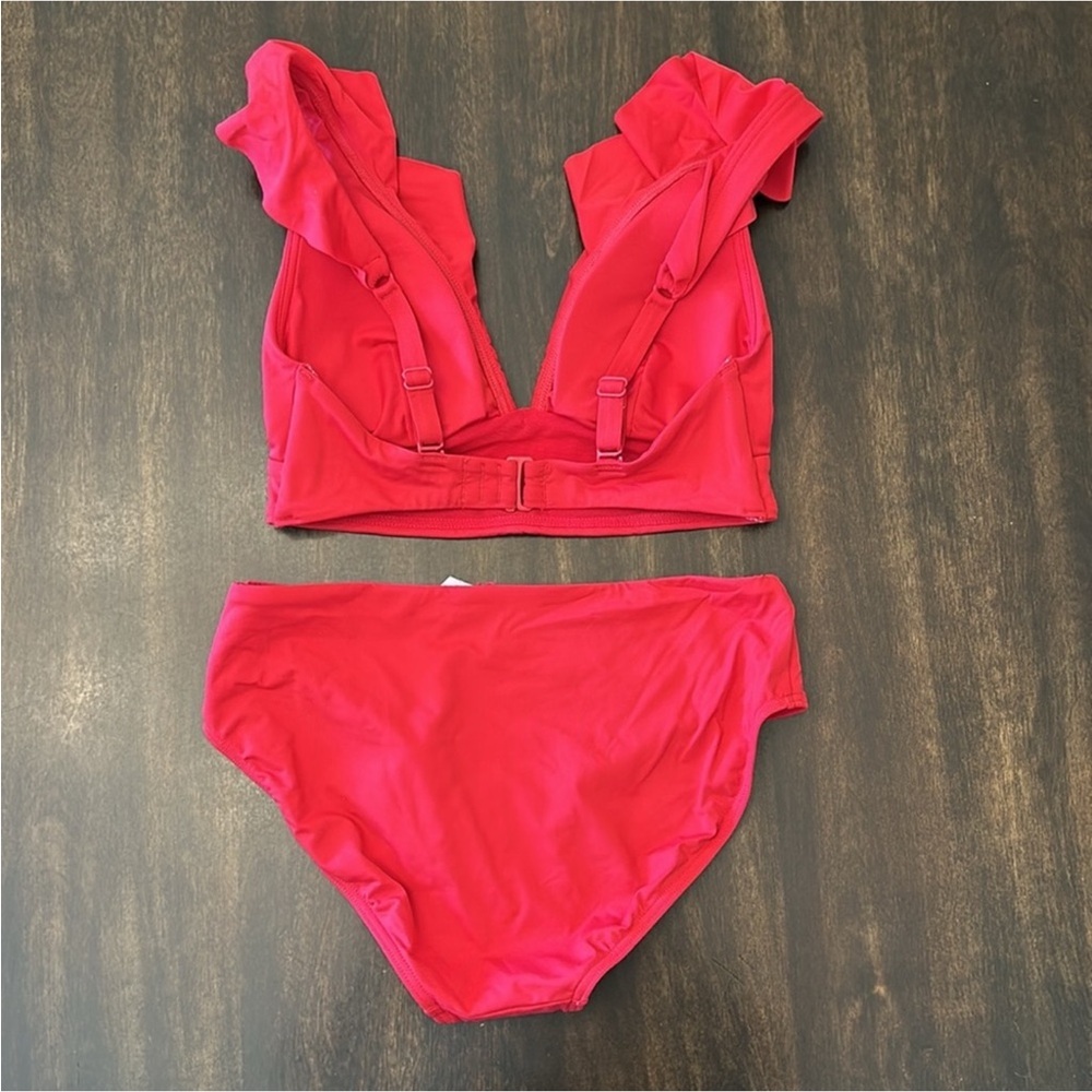 Vibrant Red Ruffle Bikini Top and Bottom - Picture 5 of 9